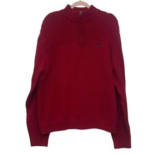 Chaps Quarter Zip‎ Sweater Mens XL Red Cotton Knit Mock Neck Pullover